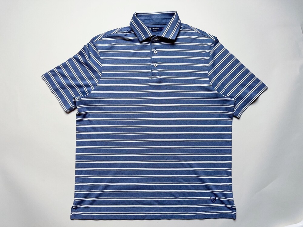 Cremieux Polo Shirt Mens Medium Blue White Striped Classics Golf Casual Peru